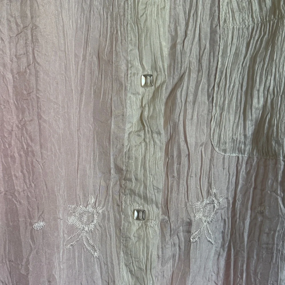 NWT Coldwater Creek White Button-Down Silk Shirt with Embroidery - Picture 7 of 8